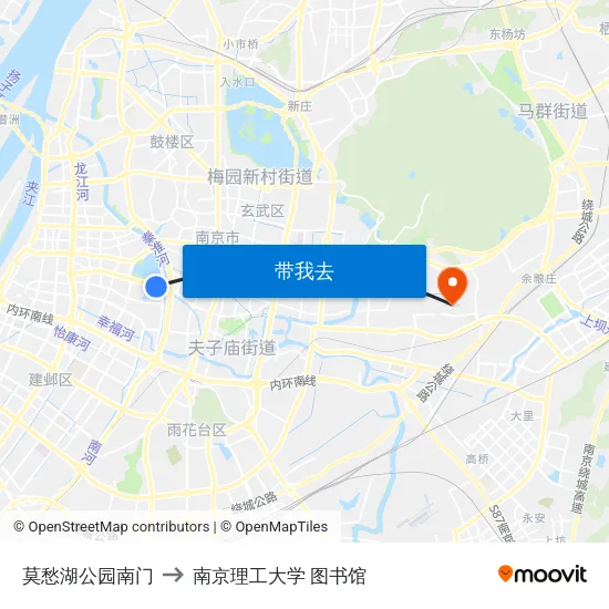 莫愁湖公园南门 to 南京理工大学 图书馆 map