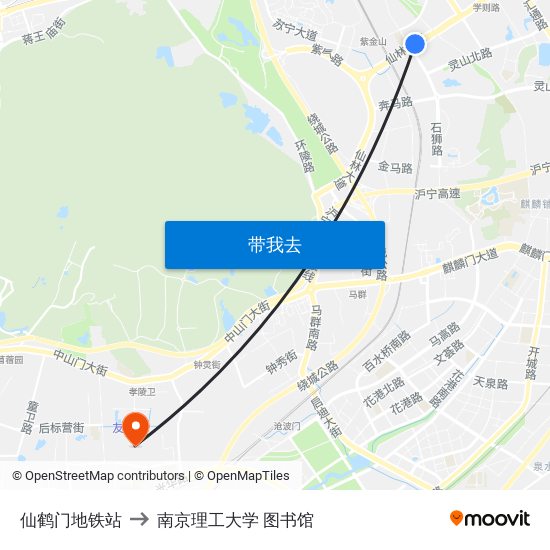 仙鹤门地铁站 to 南京理工大学 图书馆 map