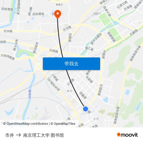 市井 to 南京理工大学 图书馆 map