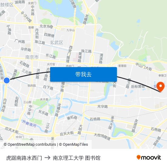 虎踞南路水西门 to 南京理工大学 图书馆 map