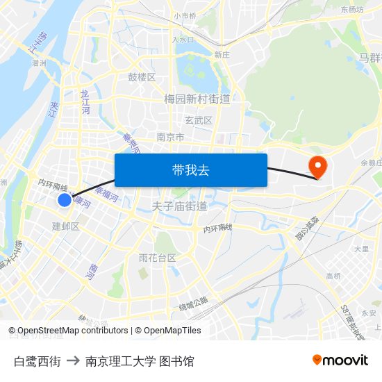 白鹭西街 to 南京理工大学 图书馆 map
