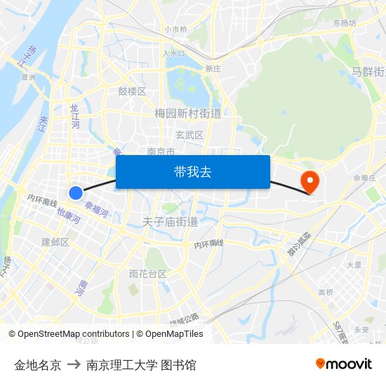 金地名京 to 南京理工大学 图书馆 map