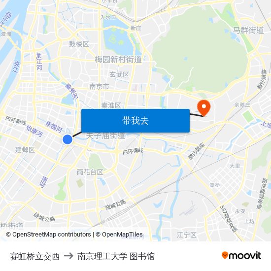 赛虹桥立交西 to 南京理工大学 图书馆 map