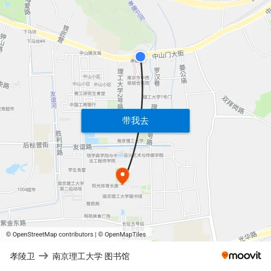 孝陵卫 to 南京理工大学 图书馆 map