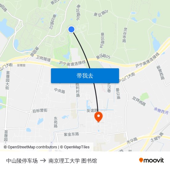 中山陵停车场 to 南京理工大学 图书馆 map