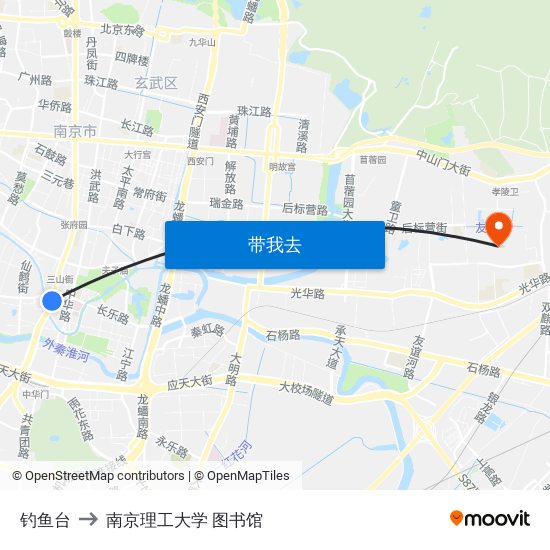钓鱼台 to 南京理工大学 图书馆 map