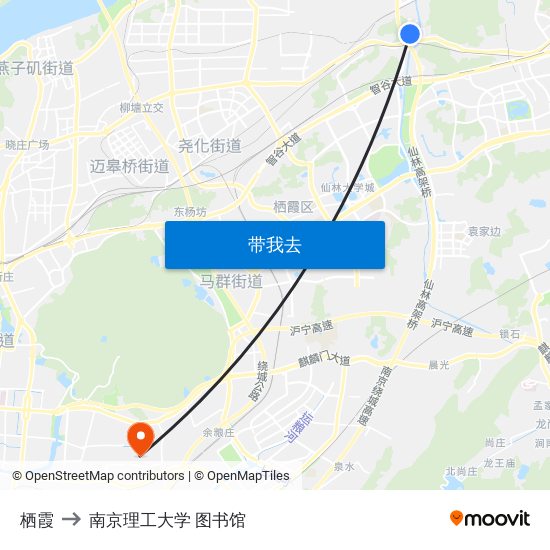 栖霞 to 南京理工大学 图书馆 map
