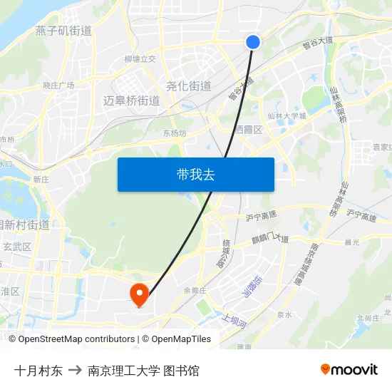 十月村东 to 南京理工大学 图书馆 map