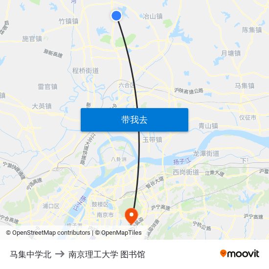 马集中学北 to 南京理工大学 图书馆 map