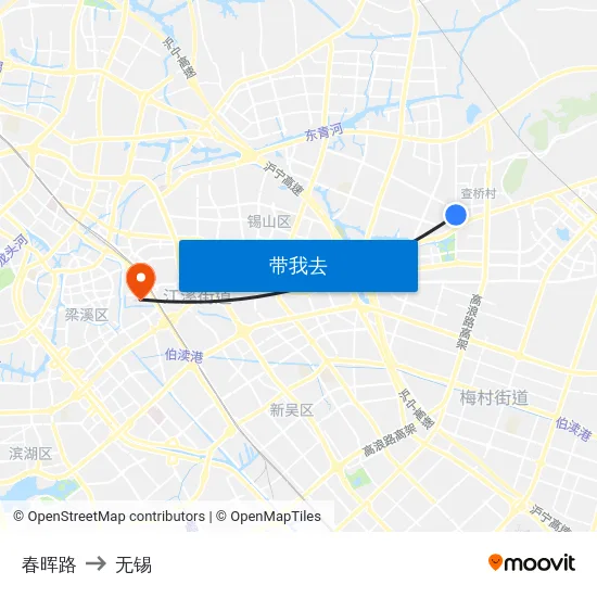 春晖路 to 无锡 map