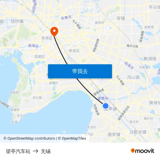 望亭汽车站 to 无锡 map