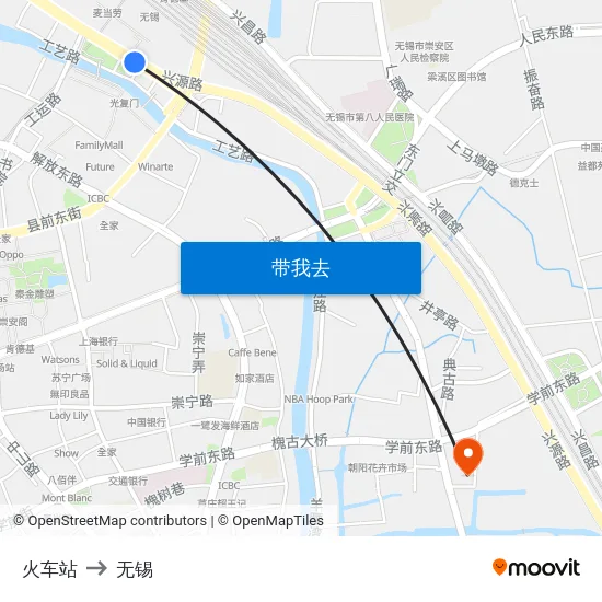 火车站 to 无锡 map