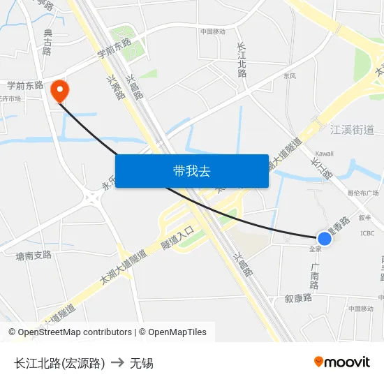 长江北路(宏源路) to 无锡 map