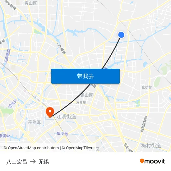 八士宏昌 to 无锡 map
