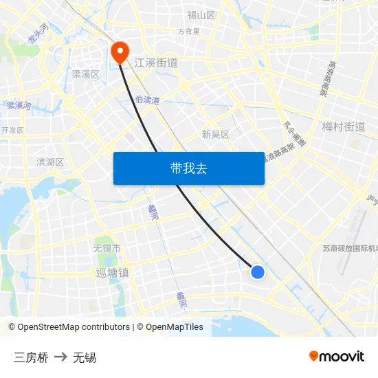 三房桥 to 无锡 map