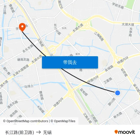 长江路(前卫路) to 无锡 map