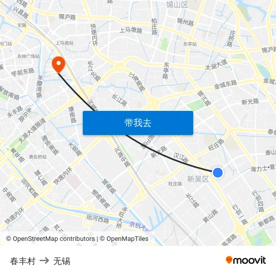 春丰村 to 无锡 map
