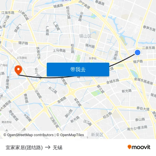 宜家家居(团结路) to 无锡 map
