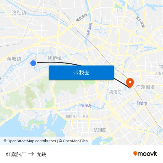 红旗船厂 to 无锡 map