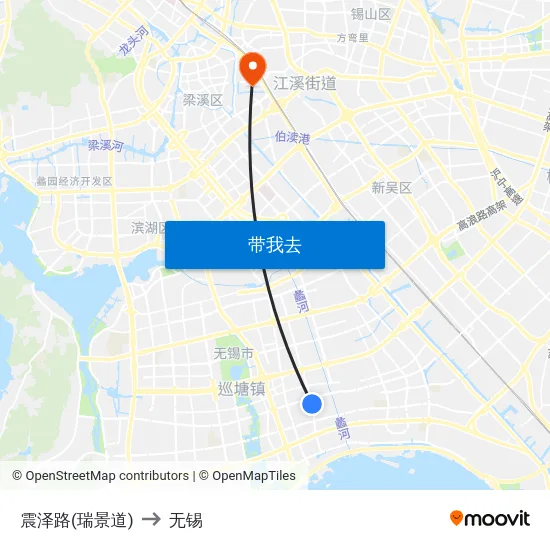 震泽路(瑞景道) to 无锡 map