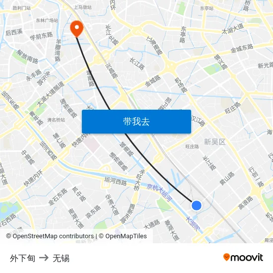 外下甸 to 无锡 map