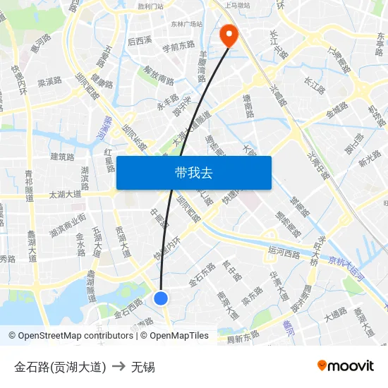 金石路(贡湖大道) to 无锡 map