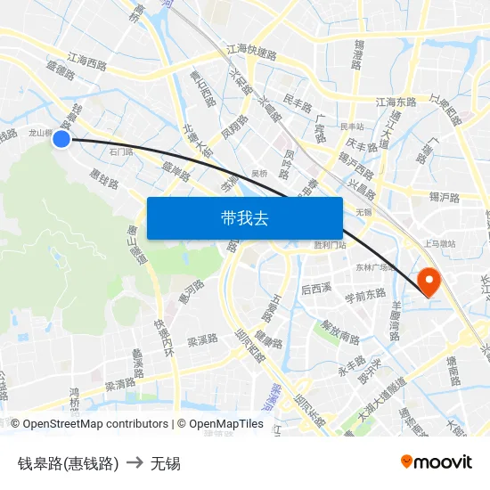 钱皋路(惠钱路) to 无锡 map