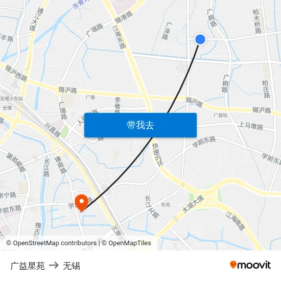 广益星苑 to 无锡 map