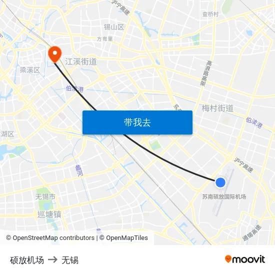 硕放机场 to 无锡 map