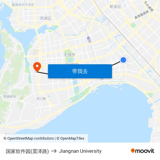 国家软件园(震泽路) to Jiangnan University map