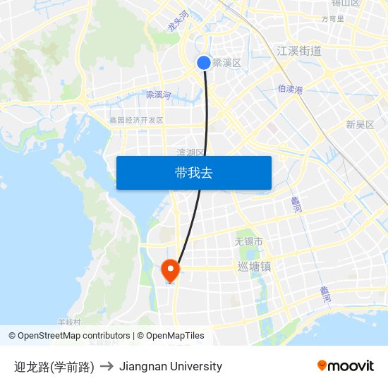 迎龙路(学前路) to Jiangnan University map