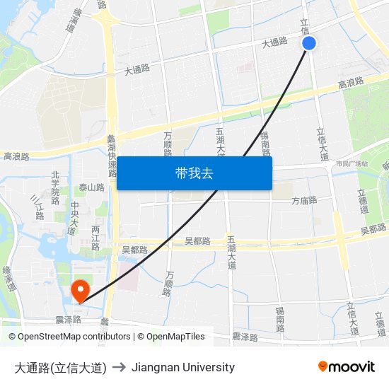 大通路(立信大道) to Jiangnan University map