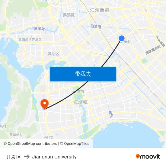 开发区 to Jiangnan University map
