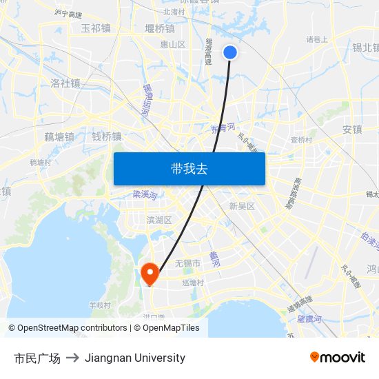 市民广场 to Jiangnan University map