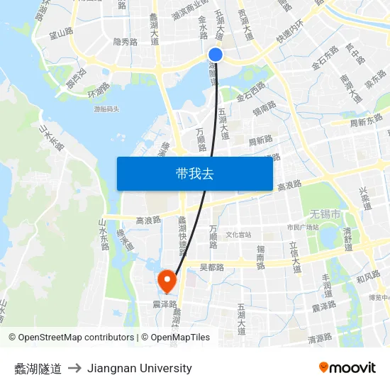 蠡湖隧道 to Jiangnan University map
