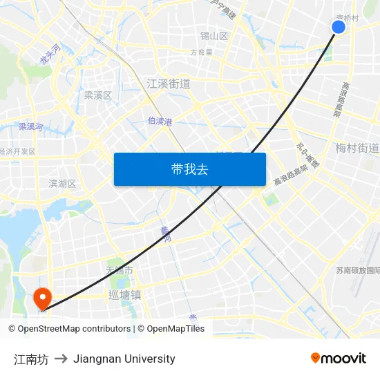 江南坊 to Jiangnan University map