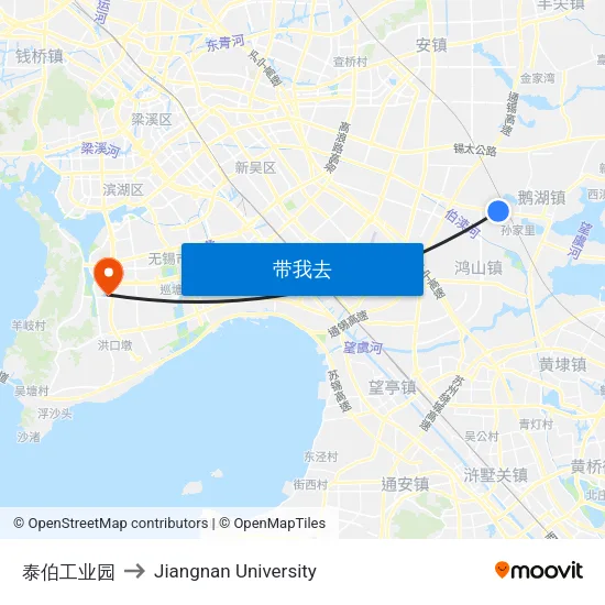 泰伯工业园 to Jiangnan University map