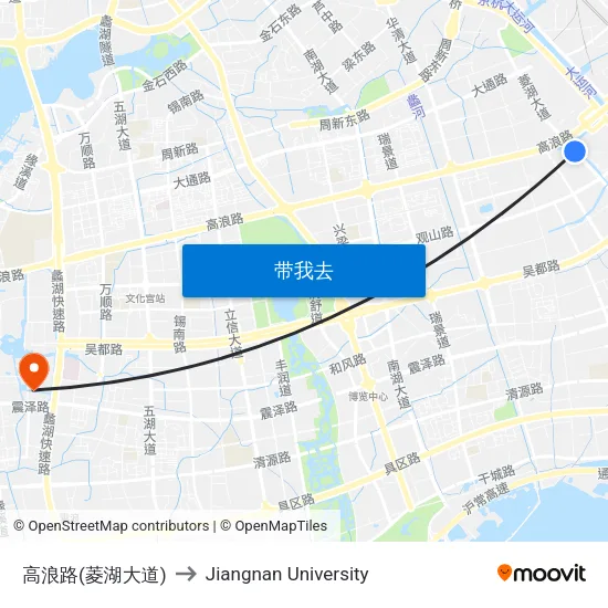 高浪路(菱湖大道) to Jiangnan University map