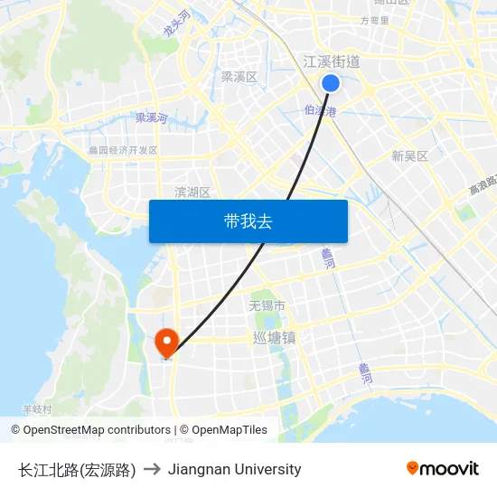 长江北路(宏源路) to Jiangnan University map