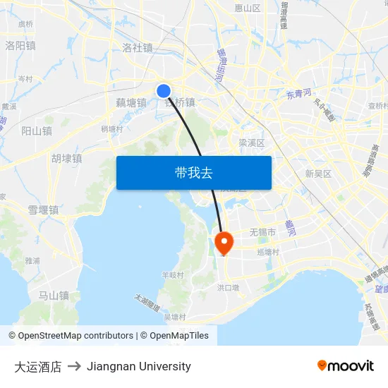 大运酒店 to Jiangnan University map