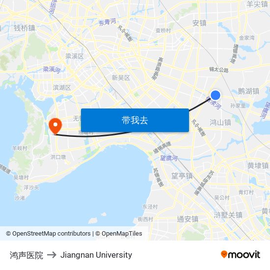 鸿声医院 to Jiangnan University map