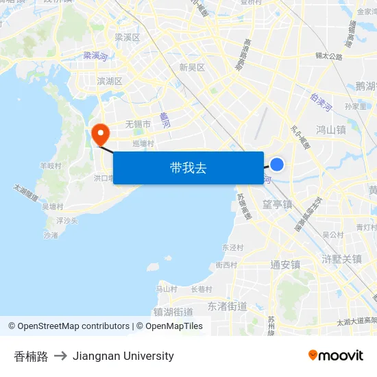 香楠路 to Jiangnan University map