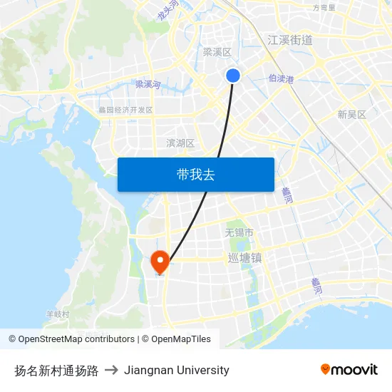 扬名新村通扬路 to Jiangnan University map