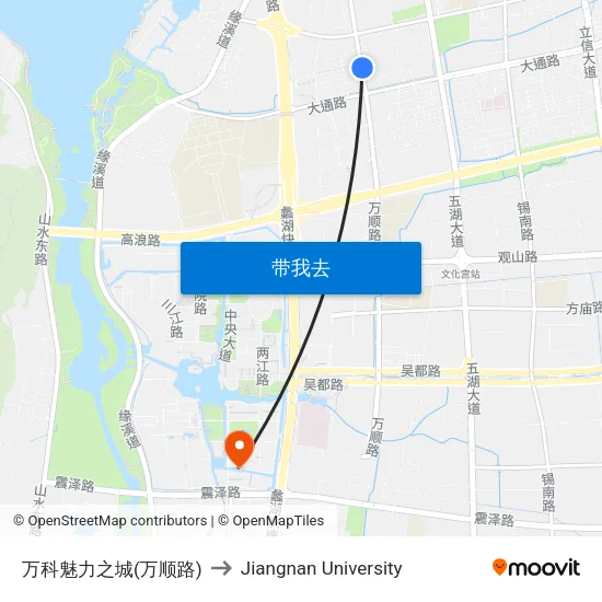 万科魅力之城(万顺路) to Jiangnan University map