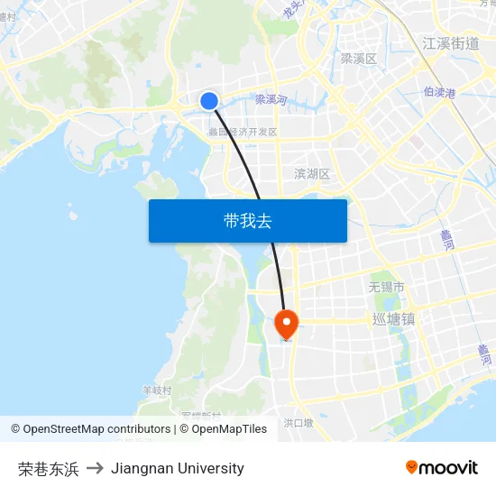 荣巷东浜 to Jiangnan University map