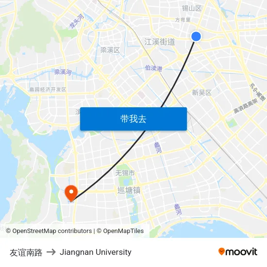 友谊南路 to Jiangnan University map