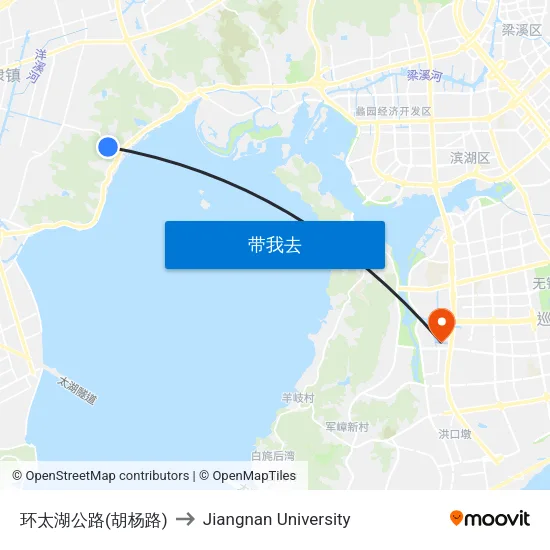 环太湖公路(胡杨路) to Jiangnan University map