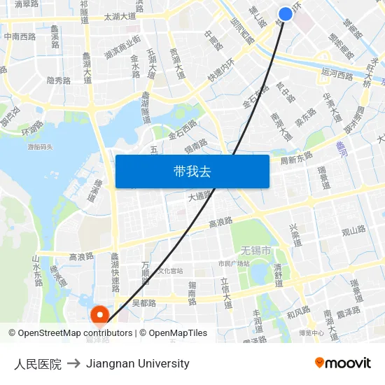人民医院 to Jiangnan University map