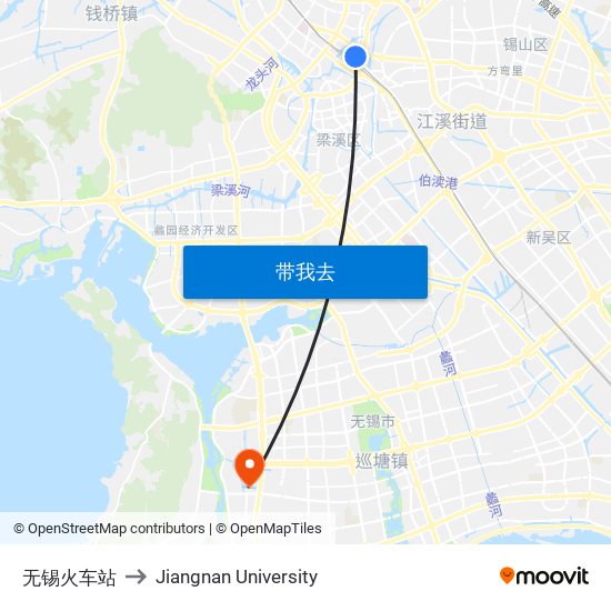 无锡火车站 to Jiangnan University map