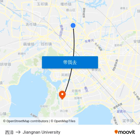 西漳 to Jiangnan University map